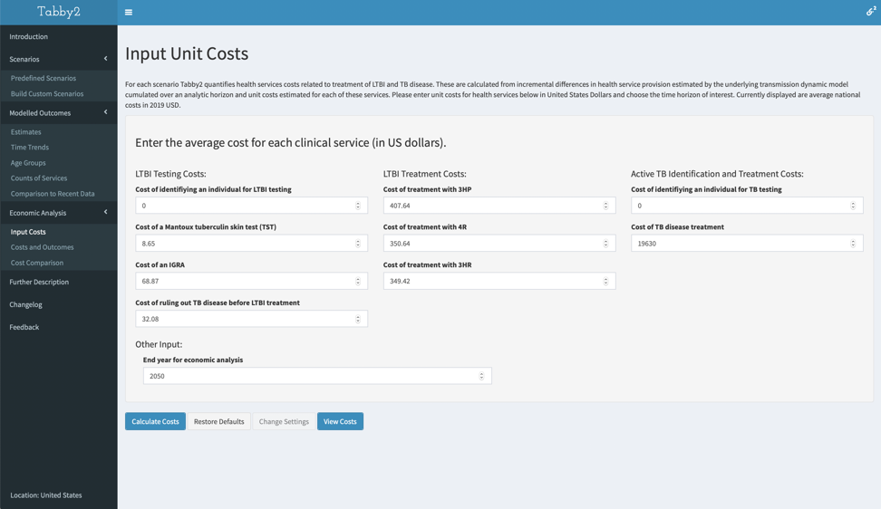 Figure 9: The Input Costs page of Tabby2.